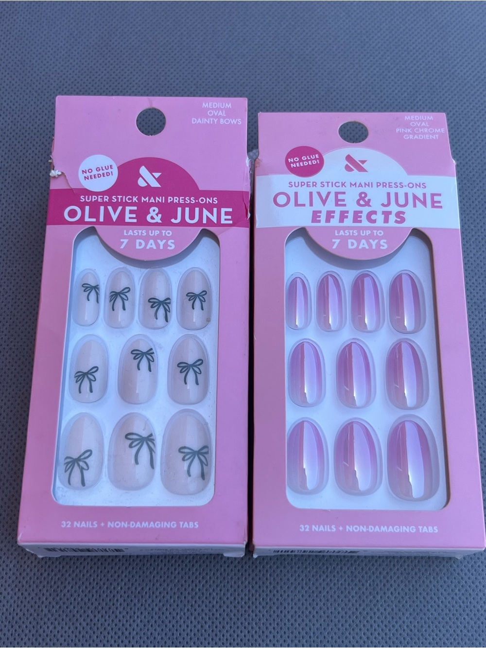 Olive & June Press-On Nail Sets — Neutral Bow & Pink Chrome